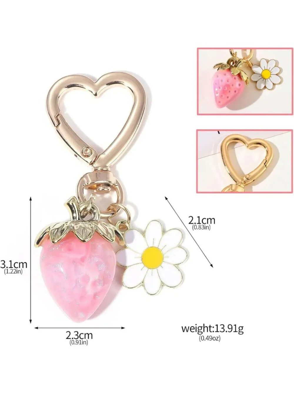 12 Pack Strawberry Keychains & Heart Bee Charms, 18 Daisy Flower Bag Charms